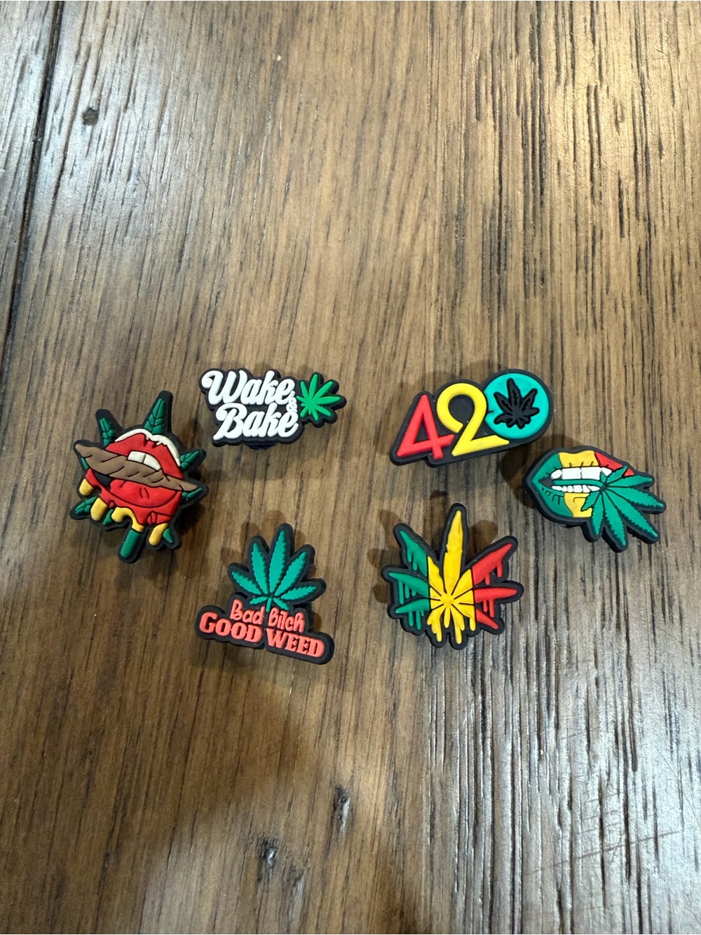 Multicolor Cannabis-Themed Shoe Charms - Green, Red, Yellow, Teal